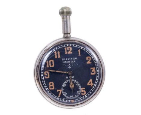 British military Octavia pilot's pocket watch, the black enamel dial with luminous Arabic numerals and luminous steel hands, 