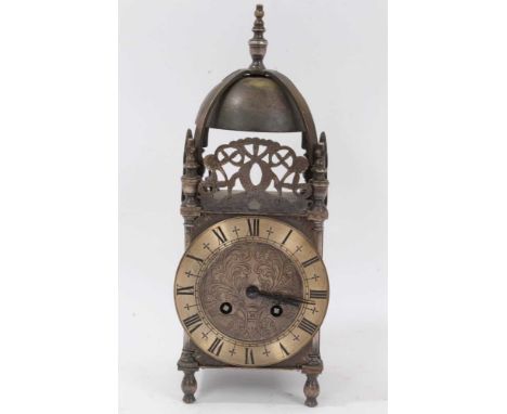 Early 20th century brass lantern clock with cylinder movement by Japy Frères &amp; Co, France 30 cm high