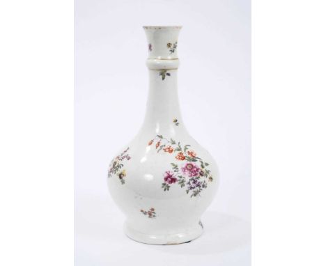 Good 18th century English porcelain guglet vase, probably Worcester or Derby, finely painted in polychrome enamels with flora