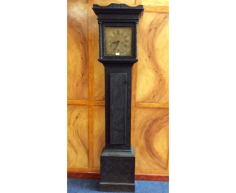 18th century 8 day longcase clock with brass square dial signed Jos. Stockford,Thame, in later carved oak case, with two weig