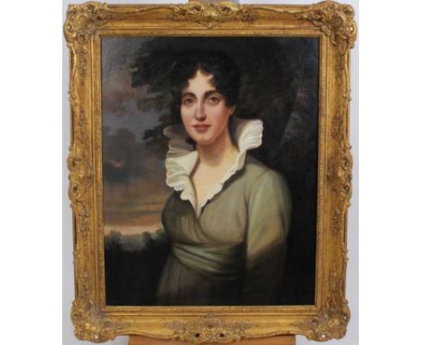 Andre De Moller (b.1942), oil on canvas - portrait of a lady in landscape, in good gilt frame, 50cm x 40cm
