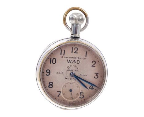 Davenport 8 day cockpit pocket watch with military markings to the dial and reverse, possibly RFC reassigned to RAF when serv