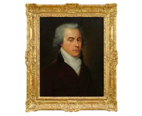 English School, early 19th century, oil on canvas - portrait of a Gentleman in black coat, in gilt frame, 52cm x 41cm