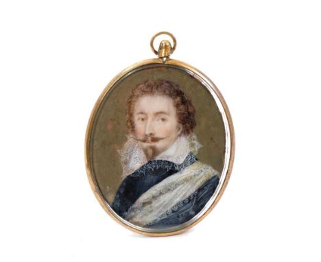 English school portrait miniature on ivory, probably late 17th / early 18th century, quarter length portrait of a gentleman w