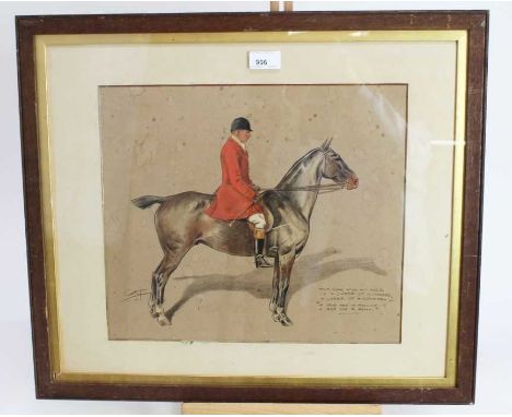Edwardian English School watercolour - a gentleman on his hunter, inscribed 'The man who at once is a judge of a horse, a jud
