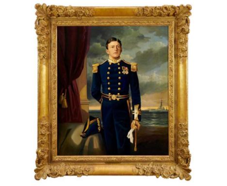 Andre De Moller (b.1942) oil on canvas - portrait of Lt. David Beatty, R.N., signed, further signed and titled verso, in good