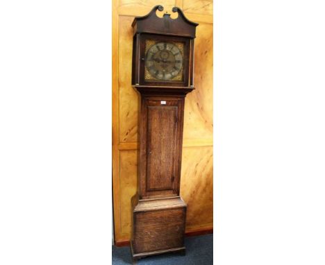 Thomas Moore of Ipswich, 18th century oak longcase clock with square brass and silvered dial, subsidiary seconds dial and dat