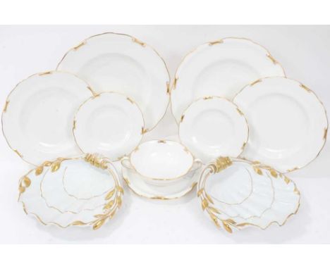 Royal Crown Derby Regency pattern dinner wares, including seven soup bowls with eight saucers, eight small saucers, eight sid