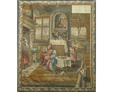 'JANUARY', A MONTHS OF THE YEAR TAPESTRYProbably Flemish, late 17th Century / 18th CenturyEmblematic of January, depicting a 