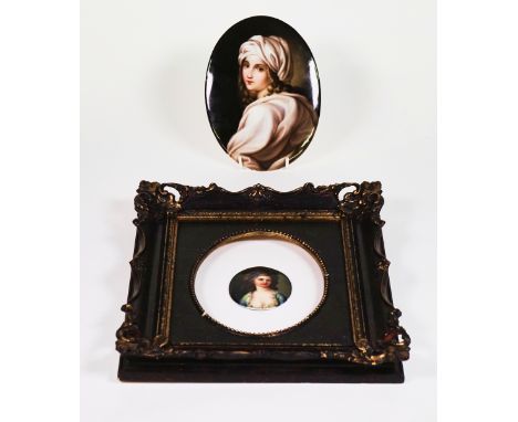 A German porcelain oval plaque and anotherLate 19th centuryThe first painted with a portrait of Beatrice Ceni after Guido Ren