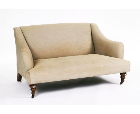 JOHN SANKEY; A MODERN SMALL TWO-SEAT SOFAWith downswept arms on turned supports, 138cm wide; 74cm high; 79cm deepCondition re