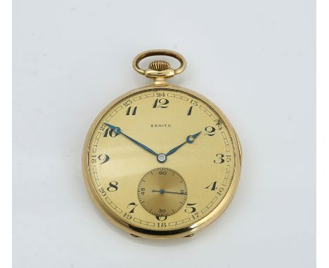 A Zenith gold cased, keyless wind openfaced dress watchThe gilt jewelled lever movement detailed Zenith 3333201, gilt metal i