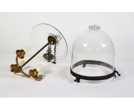 THREE REGENCY STYLE GLASS THREE LIGHT HALL LANTERNS (3)By Vaughan, ModernEach with pressed brass collars with birds’ heads fo