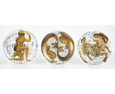 Piero Fornasetti for Corisia,  eight `porcelain Zodiac’ platesComprising; Capricorn ( 1964), Leo ( 1965), Scorpio ( 1967), Vi