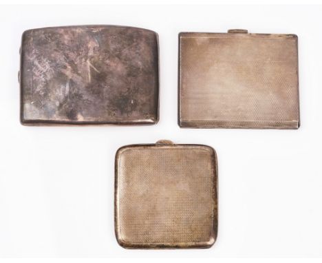 Three silver cigarette cases (3)The largest Birmingham 1918, the two further examples with engine turned decoration, Birmingh
