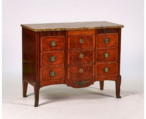 AN 18TH CENTURY FRENCH TRANSITIONAL STYLE MARBLE MOUNTED COMMODECirca 1900, with gilt-metal mounted three drawer base, 113cm 