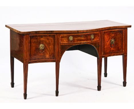 A GEORGE III INLAID MAHOGANY SERPENTINE SIDEBOARDOn tapering square supports, 168cm wide; 92cm high Condition report: Top wit