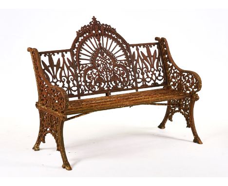 ‘COALBROOKDALE’; A CAST IRON GARDEN BENCHWith diamond registration and pattern number '90929', 125cm wide; 79cm high Note: Th