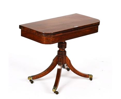 A REGENCY ROSEWOOD AND FAUX ROSEWOOD D-SHAPED TEA TABLEOn four down-swept supports, 91cm wide; 74cm highCondition report:&nbs