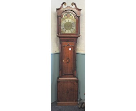 A George III and later oak eight day longcase, the brass dial signed 'Barker Wigan', with Roman numeral chapter ring below a 