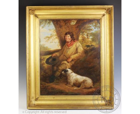 Manner of John Charlton (1848-1917), Oil on canvas, Country Carl and terrier in rural setting, Initialled lower left 'J. C', 