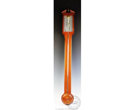 A modern stick barometer, with gauge engraved 'Thomas Mason', with brass fittings and broken triangular pediment top, 98cm