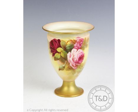 A Royal Worcester vase, painted with roses and signed Sedgley, shape no 2638, date code for 1923, 19cm high  CONDITION REPORT