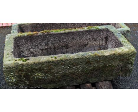 A 19th century sandstone garden trough, 22cm H x 107cm W x 51cm D CONDITION REPORT: The internal size is 19cm high x 93cm wid