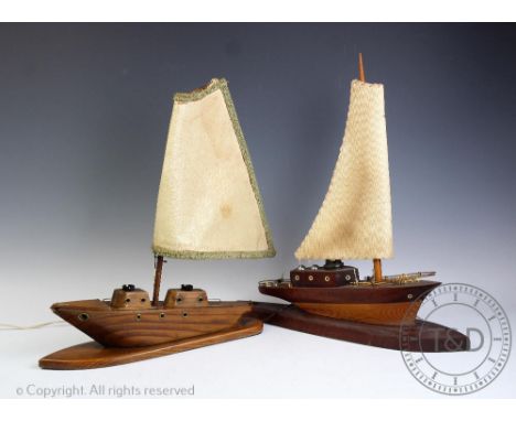 Three vintage lights in the form of sailing boats, tallest 45.5cm high (3)  CONDITION REPORT: Lighting lots are sold as decor