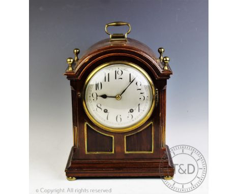 An Edwardian mahogany eight day mantel clock, with Arabic numeral dial and a Winterhalder and Hofmeier eight day movement str