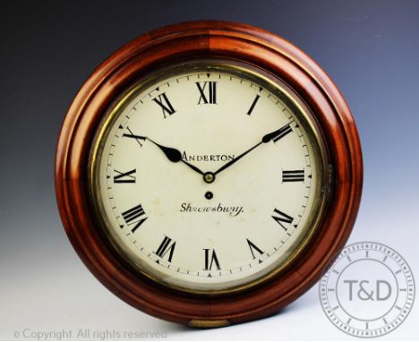 Local interest; a late 19th century wall clock, circular Roman numeral dial named 'Anderton Shrewsbury' with mounted brass pl