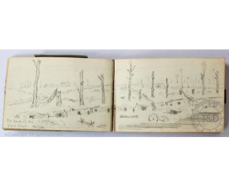 A First World War military sketch book dated between 24/6/15 and 20/10/15, completed by 'Butler Clayton Smith' Kings Own York