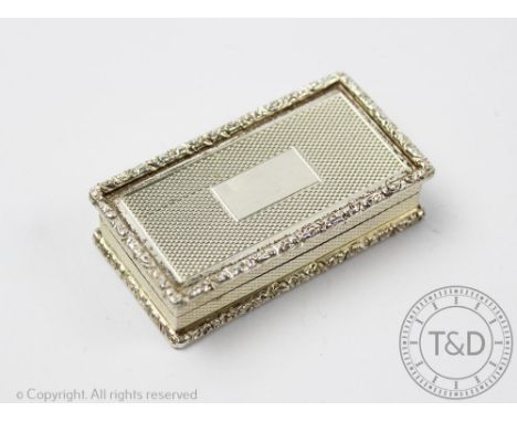 A silver snuff box, Asprey &amp; Co Ltd, Birmingham 1991, of rectangular form with engine turned detailing, moulded edges and