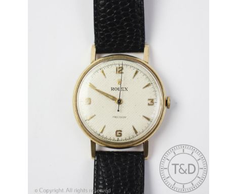 A vintage gentleman's Rolex Precision 9ct gold wristwatch, circa 1950's, the circular face with Arabic and arrow-head dial, f