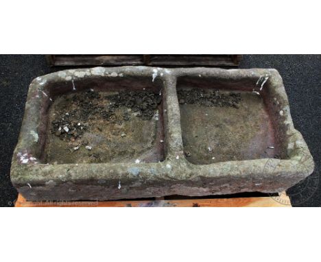 A 19th century stone twin trough, 26cm H x 114cm W x 58cm D 