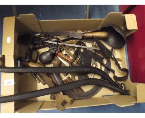 A Box of Tools, Horse Haymes, Shears, Steelyard Etc. 