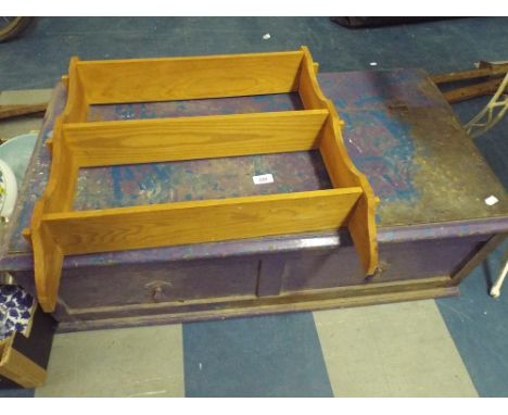 A Painted Wooden Coffer Chest and A Wall Shelf. 