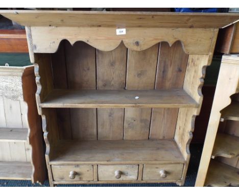 A Pine Two Tier Wall Shelf with Three Base Drawers. 