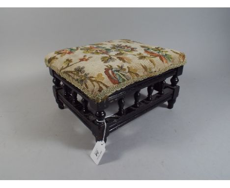 An Edwardian Ebonised Tapestry Topped Stool. 