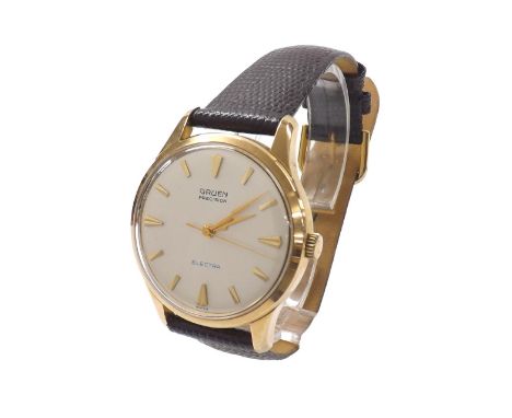 Gruen Precision Electra gold plated and stainless steel gentleman's wristwatch, circular silvered dial with hour markers, cen