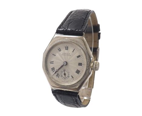Rolex Oyster 'bubble-back' silver mid-size wristwatch, import hallmarks for Glasgow 1928, milled bezel, engine turned silver 