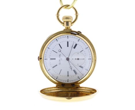 Paul Henry Matthey, Locle rare 18k diablotine chronograph hunter pocket watch, glazed nickel bar lever movement with bimetall