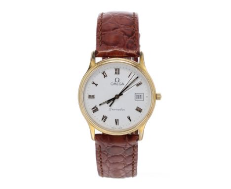 Omega Seamaster Quartz 9ct gentleman's wristwatch, ref. 196775 B2, circa 1988, white dial with Roman numerals, centre seconds
