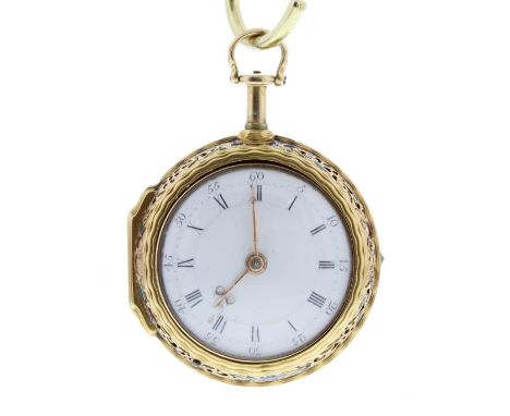 Isaac Roberts, London - fine 18th century gold and enamel verge plunge repeating pair cased pocket watch, signed fusee moveme