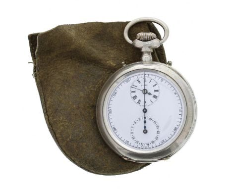 Nickel cased centre second chronograph lever pocket watch, three-quarter plate frosted movement marked 'Brevete S.G.D.G.' wit