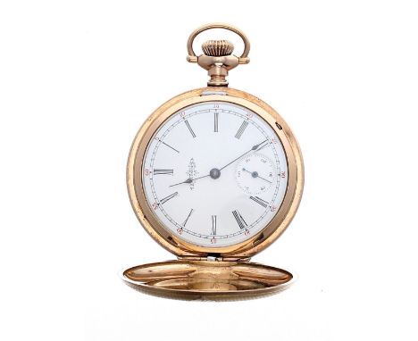 Illinois Watch Co. hunter gold plated pocket watch, circa 1898, size 6 15 jewel movement 13xxxx2, signed dial with Roman nume