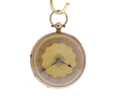 Small Victorian 18ct fusee lever engraved pocket watch, Chester 1865, signed W.W Kent, Manchester, no. 34712, engine turned g