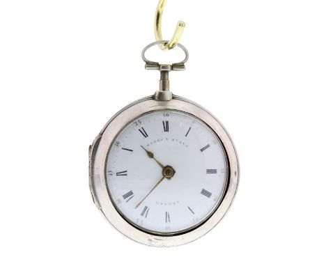 George III silver pair cased verge pocket watch, London 1798, the fusee movement signed Higgs &amp; Evans, with pierced balan