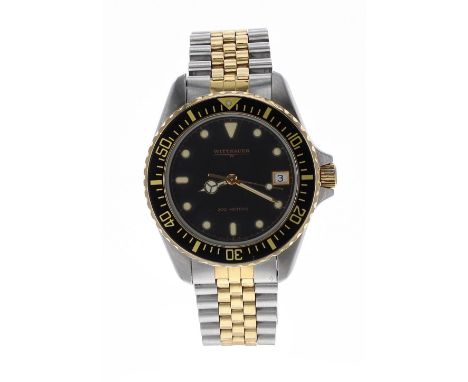 Wittnauer 200 Metre diver's bicolour gentleman's bracelet watch, quartz, bezel 37mm - Condition Report: - Movement - requires