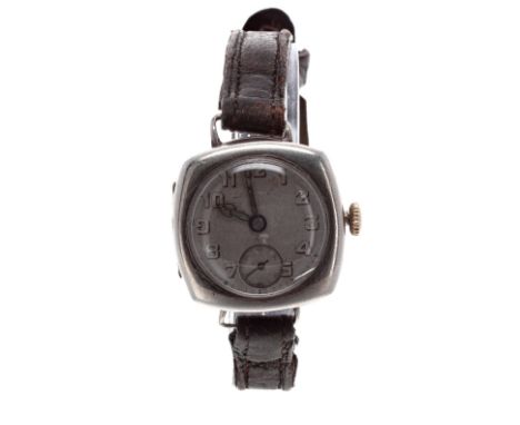 Rolex silver cushion cased mid-size wire-lug wristwatch, import hallmarks for London 1923, serial no. 8xxx36, silvered dial w